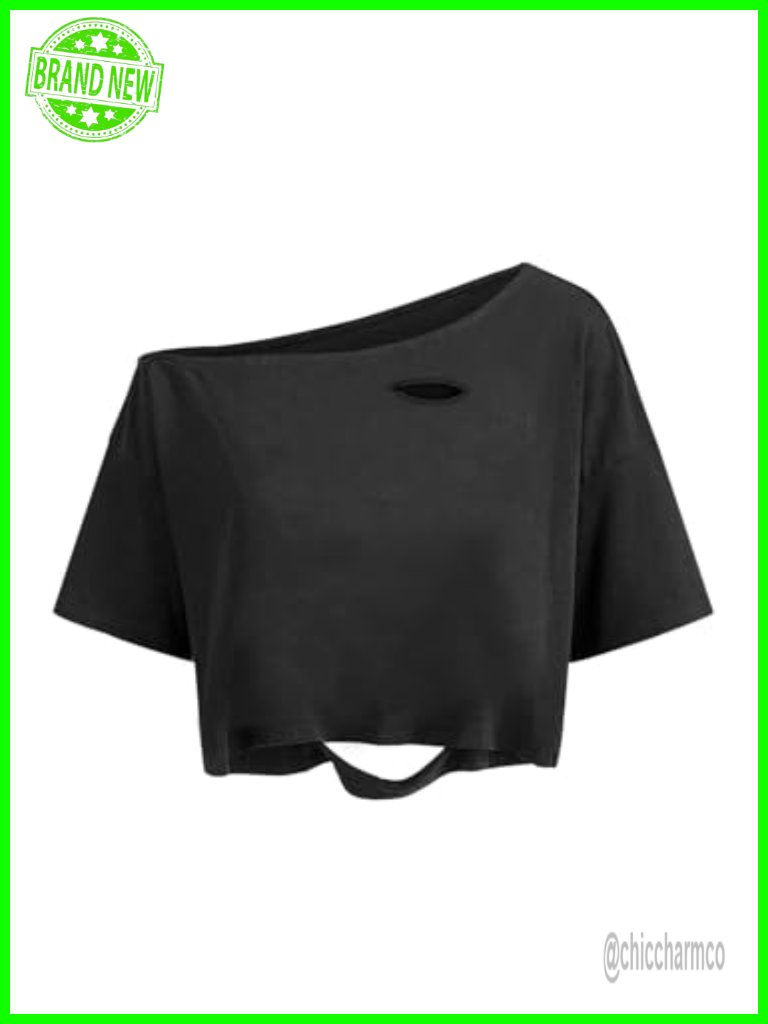 Off The Shoulder Graphic Crop Top Tee Half Sleeve Loose Fit Cotton T Shirt